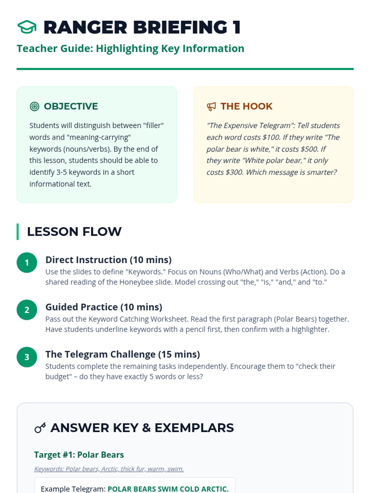 Keyword Catching Teacher Guide