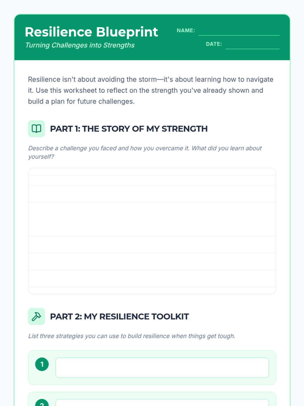 Resilience Blueprint Worksheet • Material • Lenny Learning