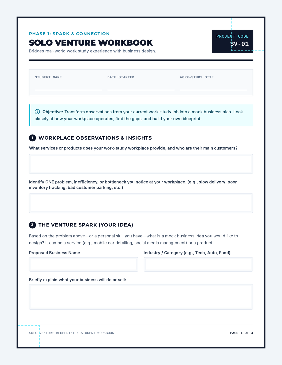 Solo Venture Workbook page 1