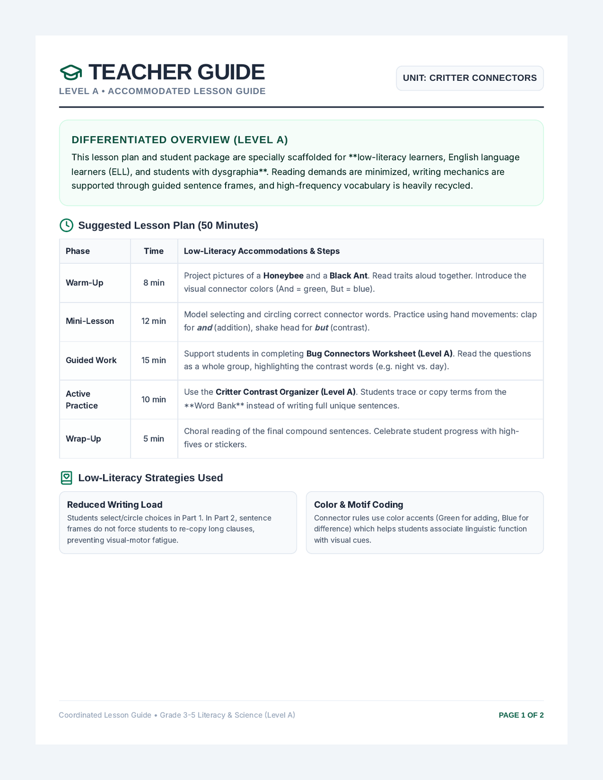 Bug Connectors Teacher Guide page 1