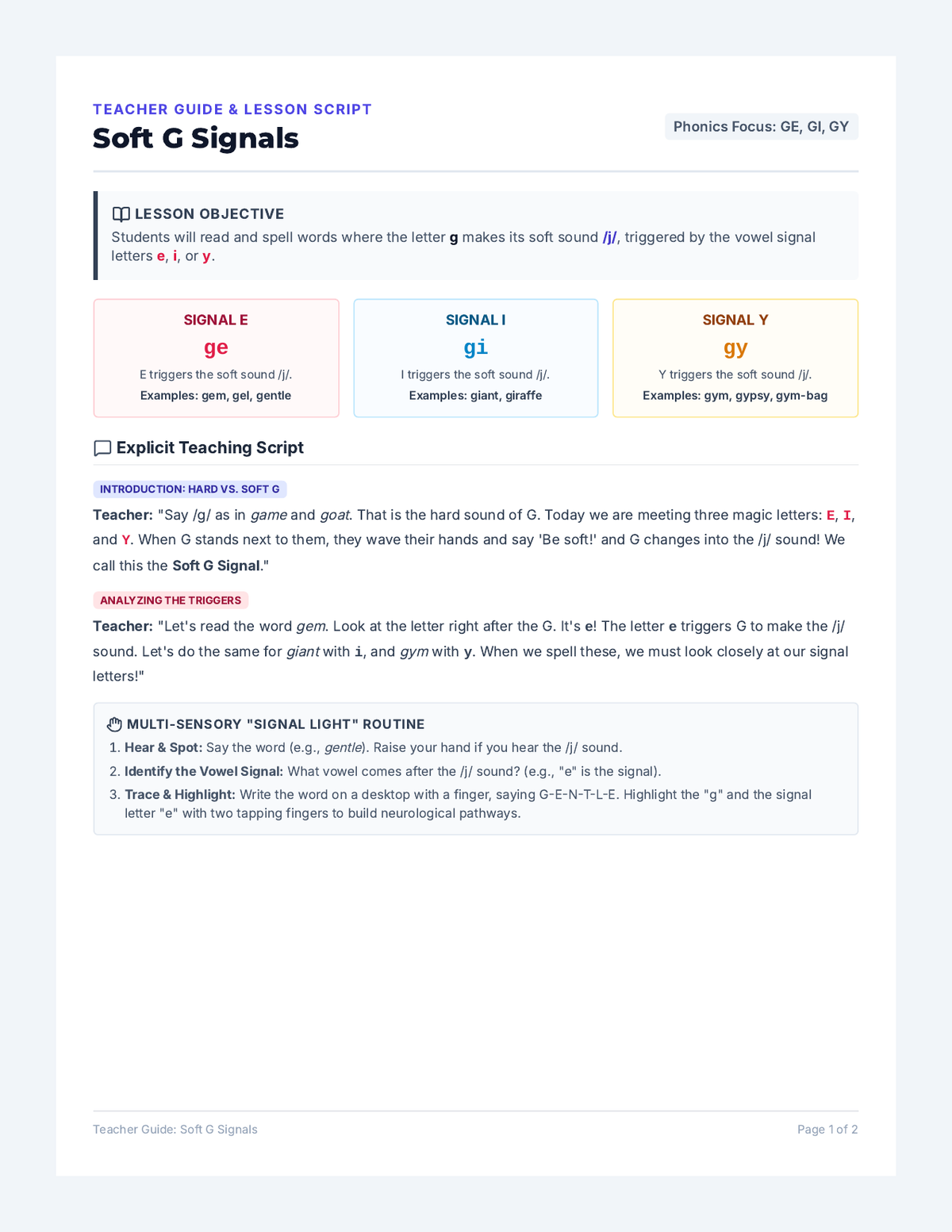 Soft G Teacher Guide page 1