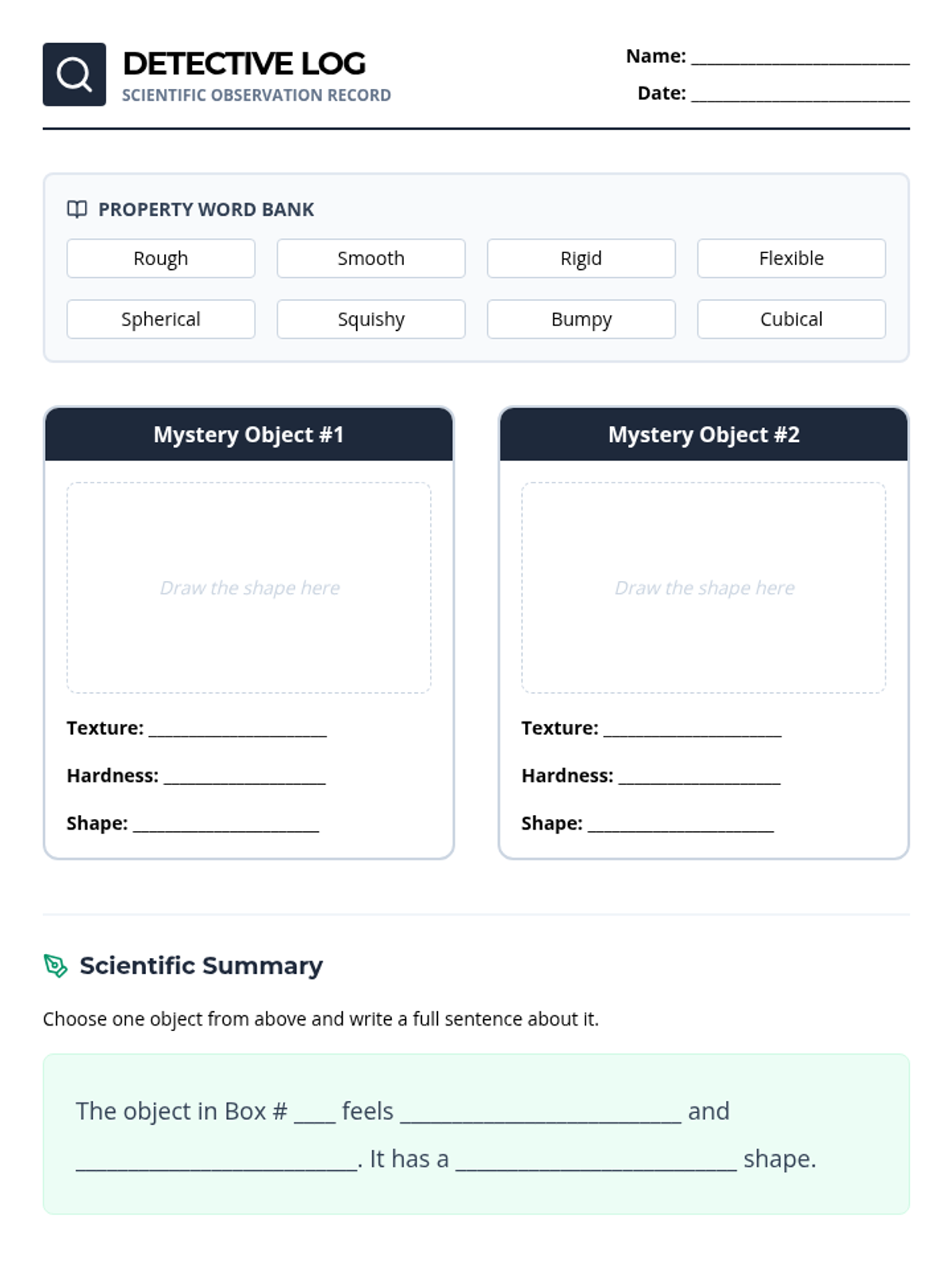 Detective Log Worksheet