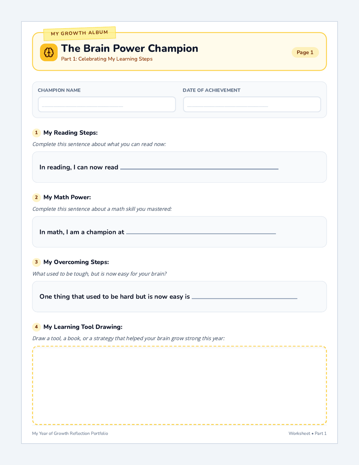 My Growth Album Worksheet page 1