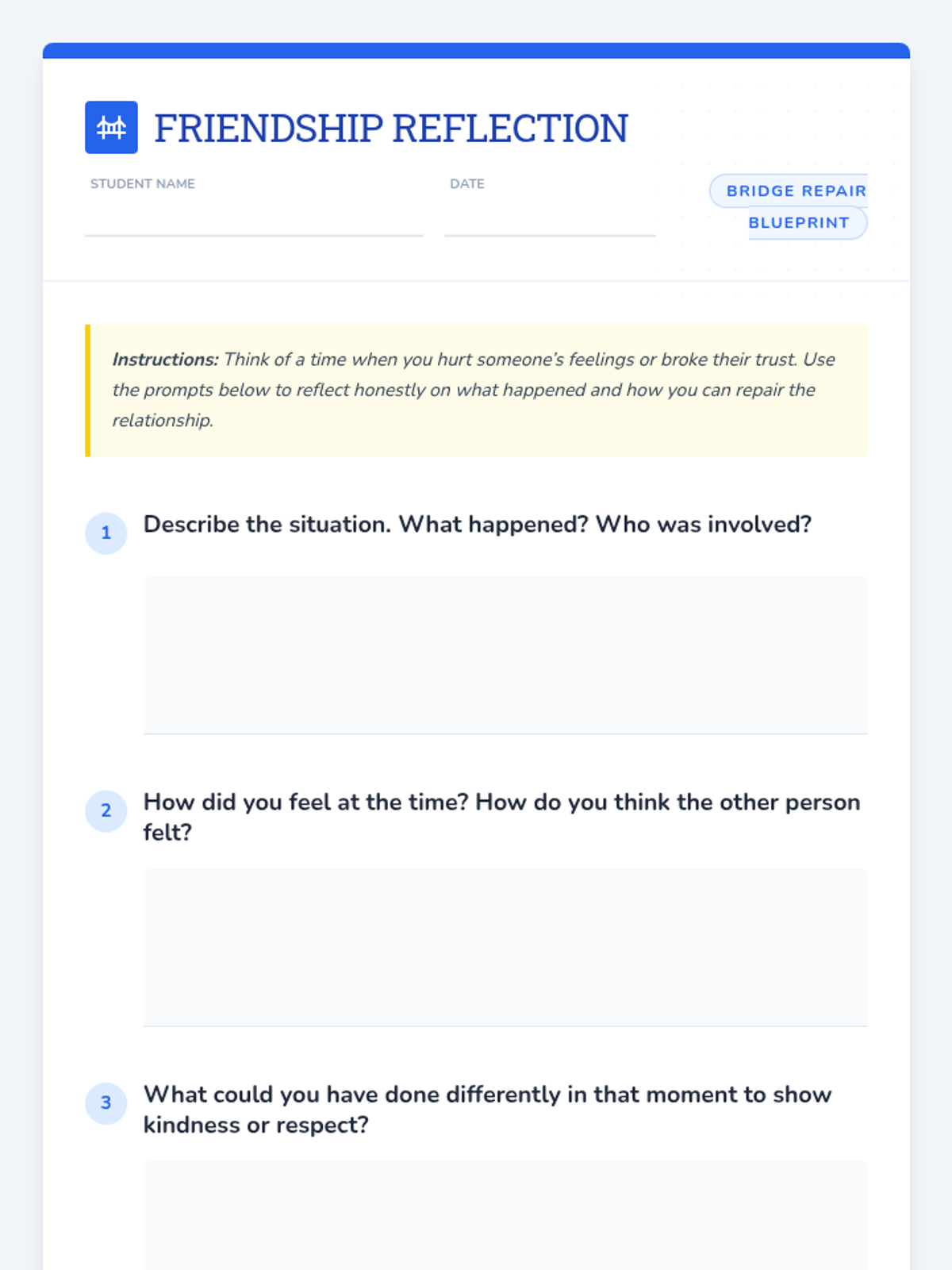 Friendship Reflection Discussion Worksheet.pdf Mending Friendship Bridges • Lesson • Lenny Learning