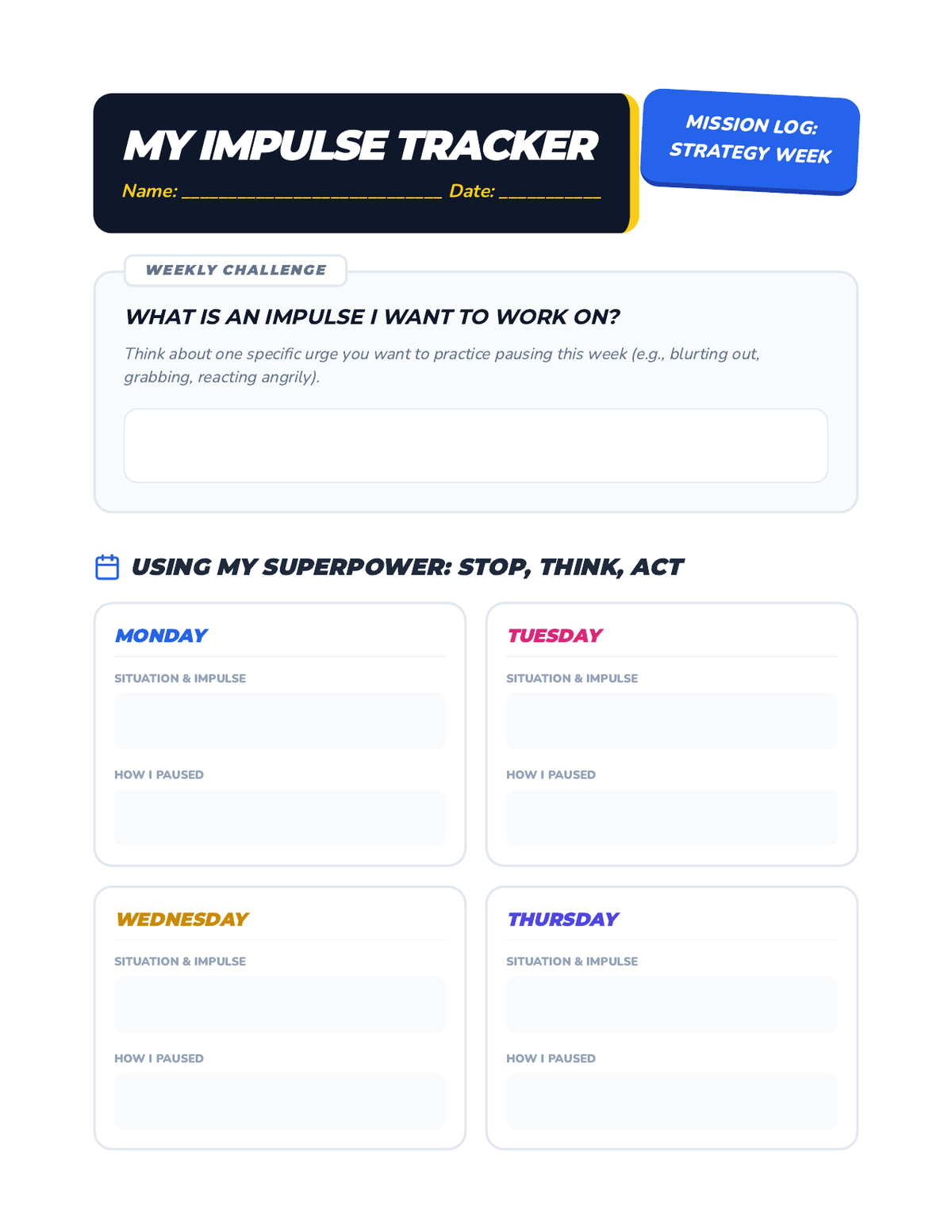 My Impulse Tracker Worksheet page 1