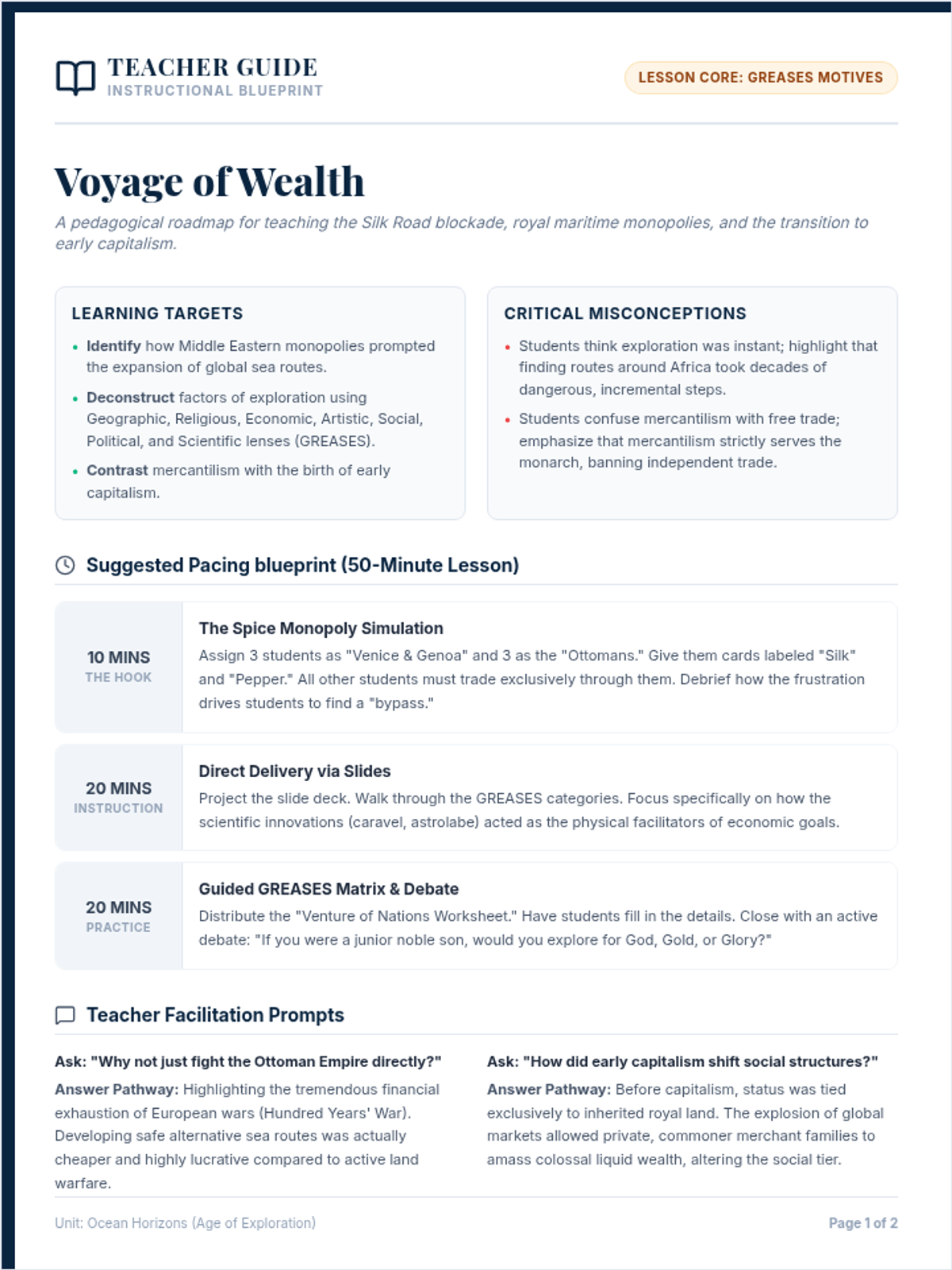 Voyage of Wealth Teacher Guide