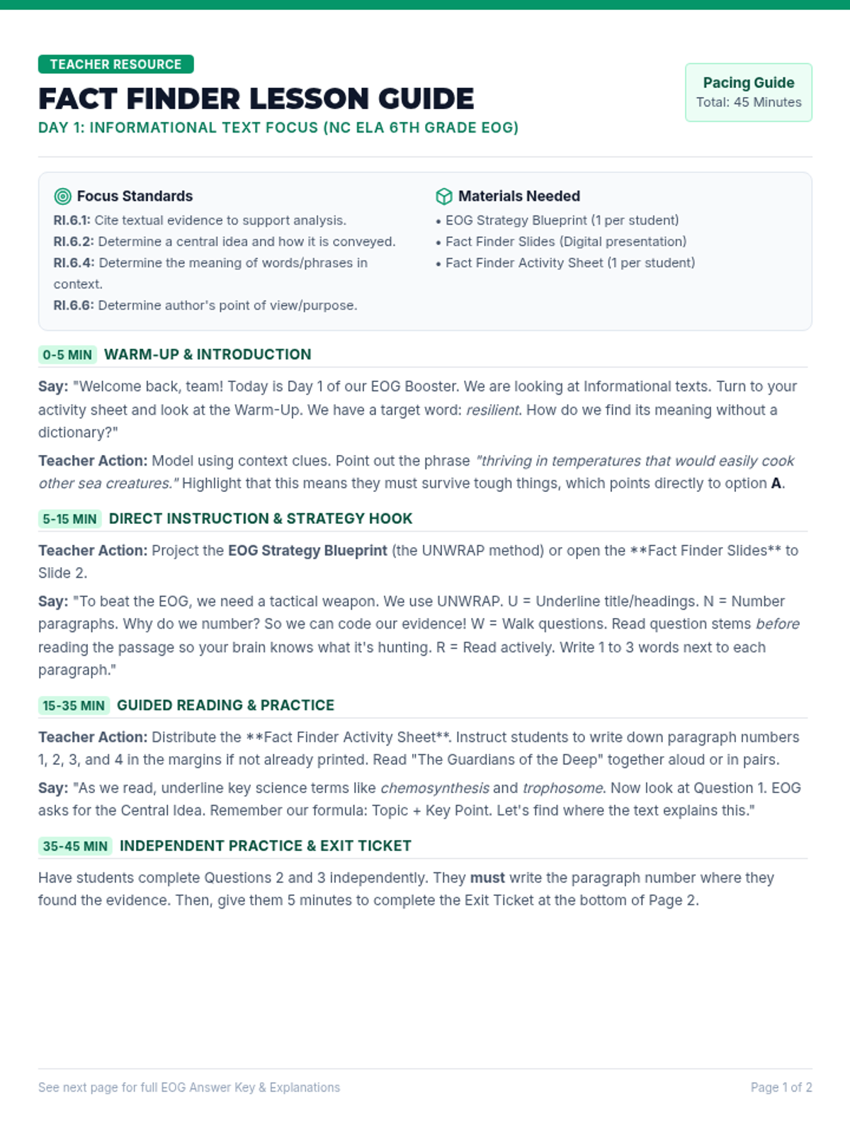 Fact Finder Lesson Guide