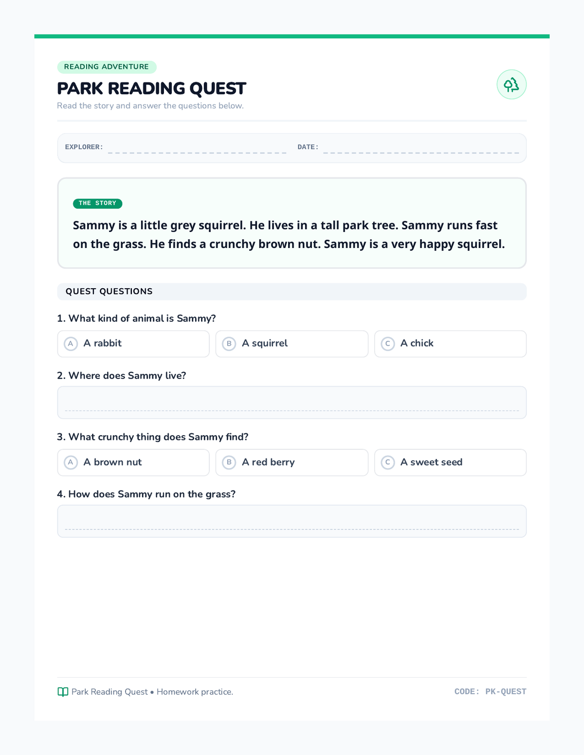 Park Reading Quest page 1