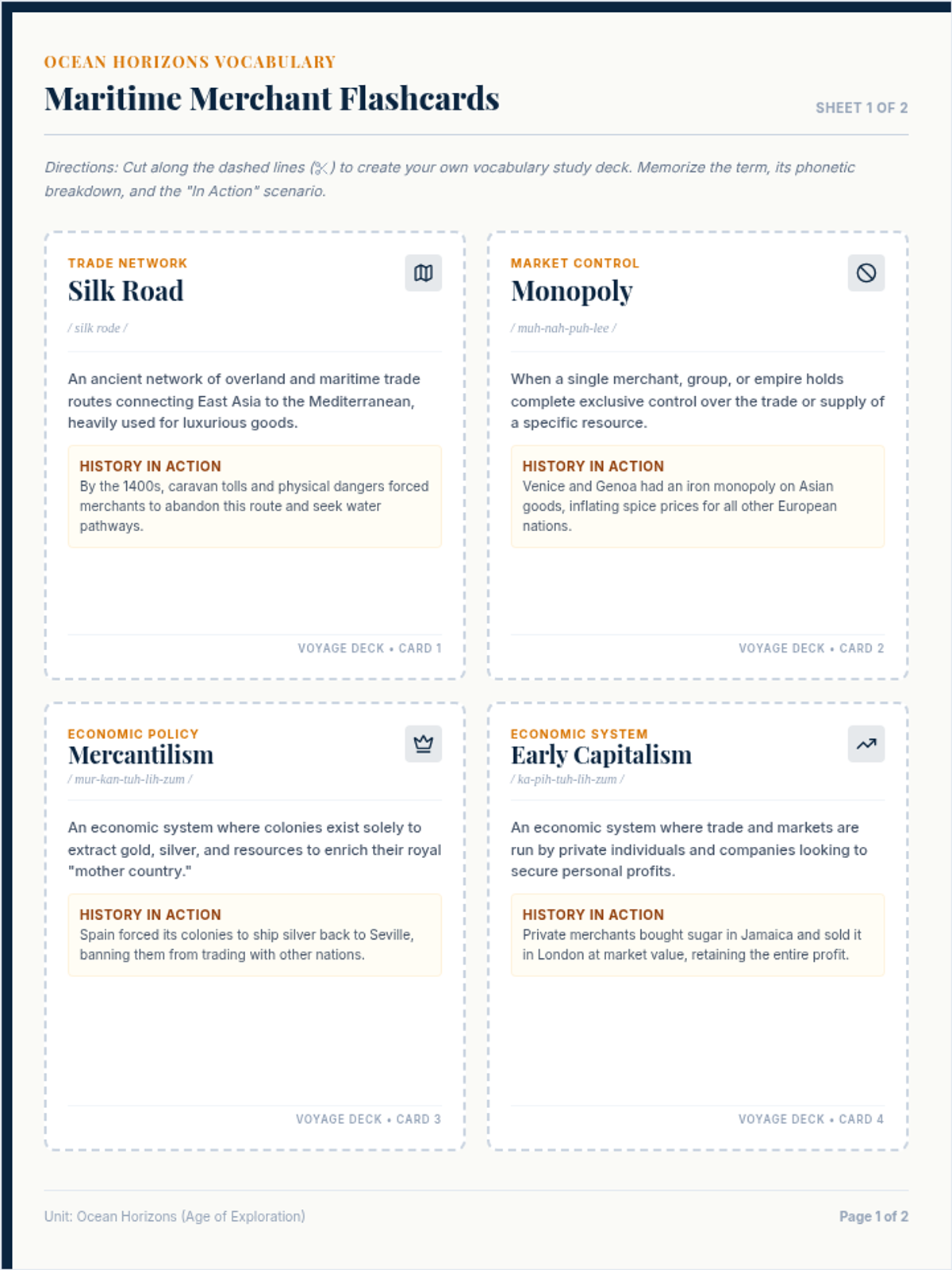 Voyage Vocabulary Cards