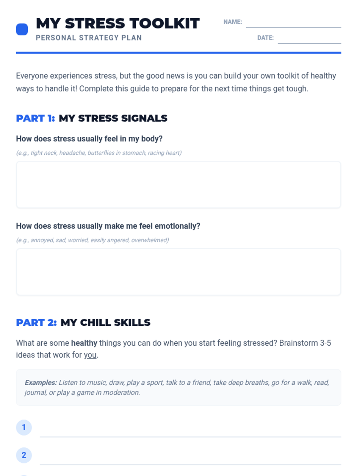 My Stress Toolkit Worksheet • Material • Lenny Learning