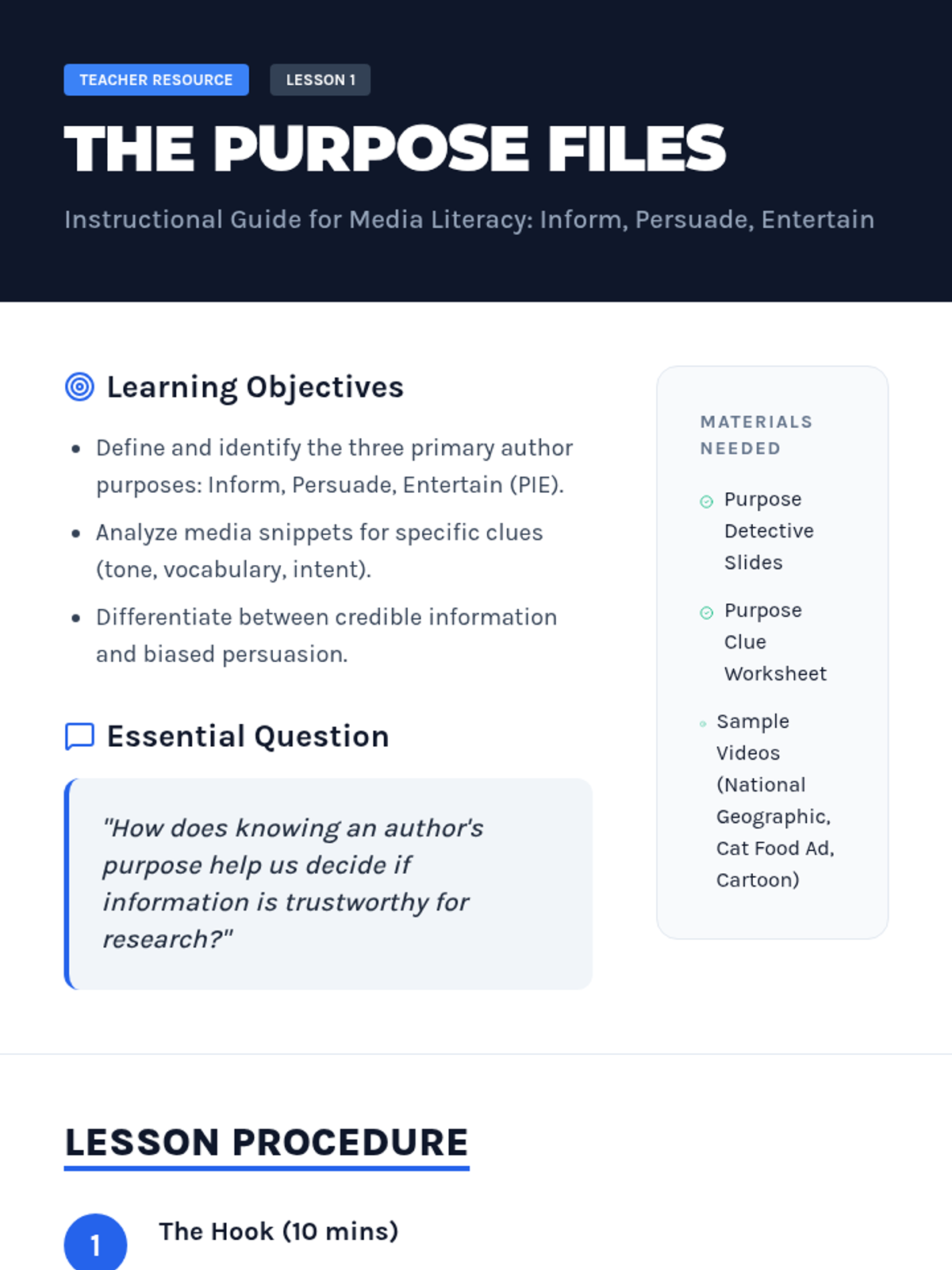Purpose Detective Teacher Guide