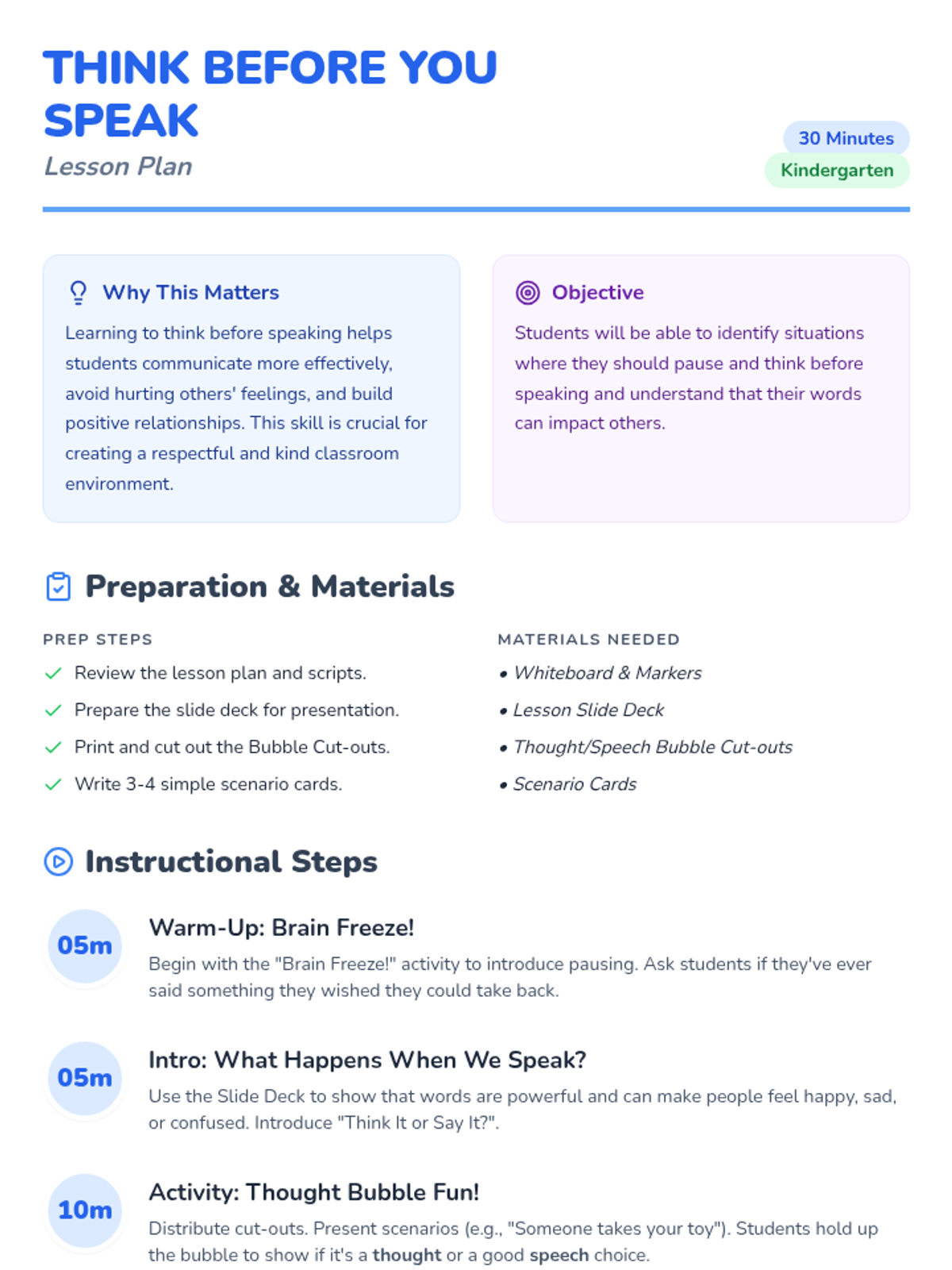 Thoughtful Speaker Lesson Plan • Material • Lenny Learning