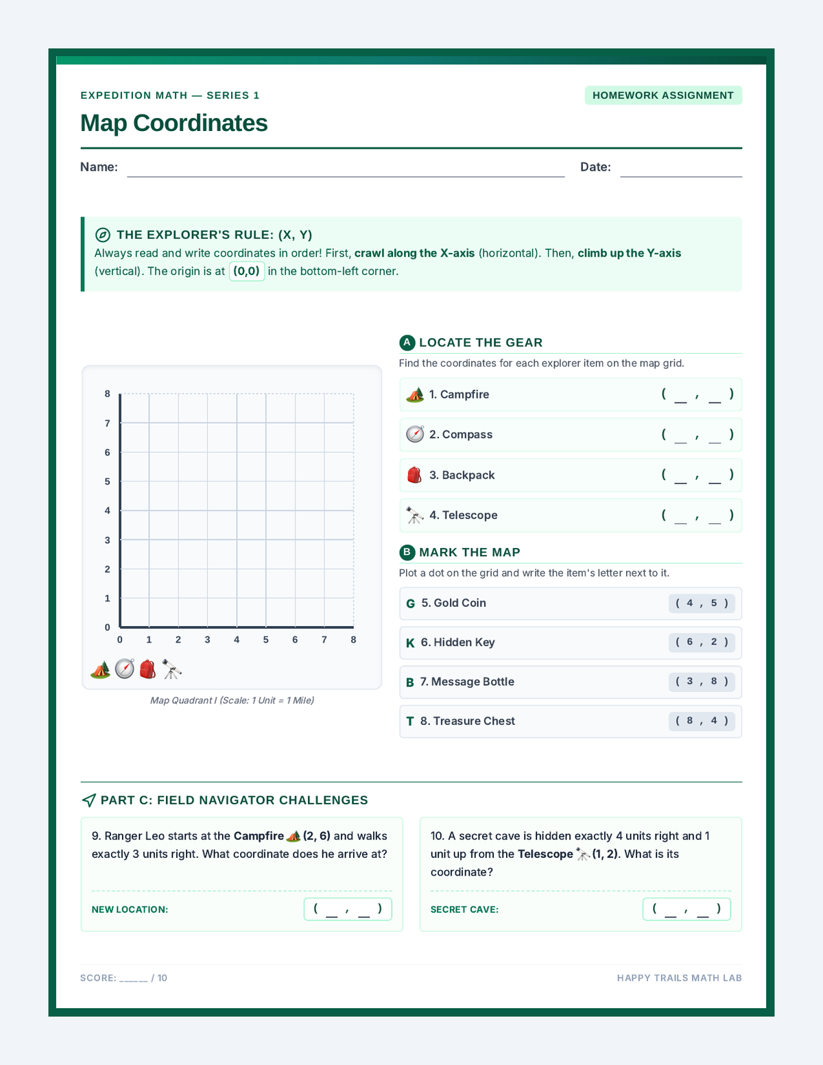 Map Coordinates Worksheet page 1