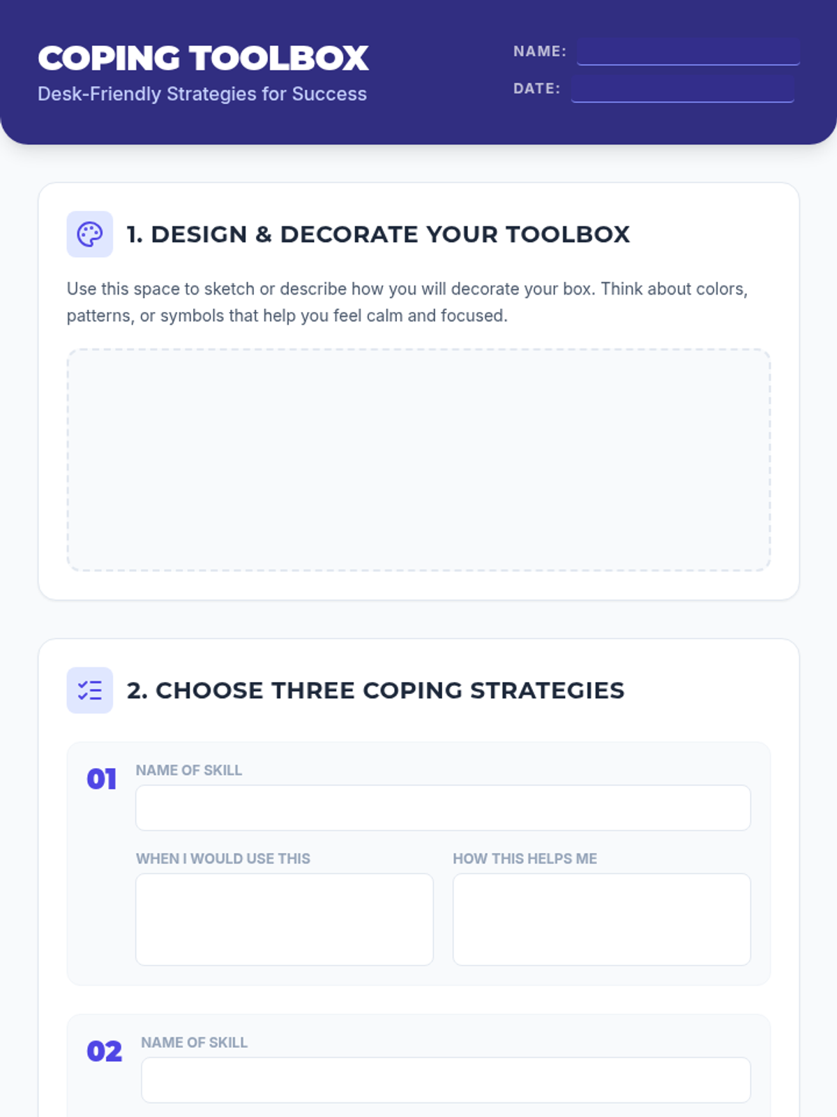 Desk Coping Skills Worksheet • Material • Lenny Learning
