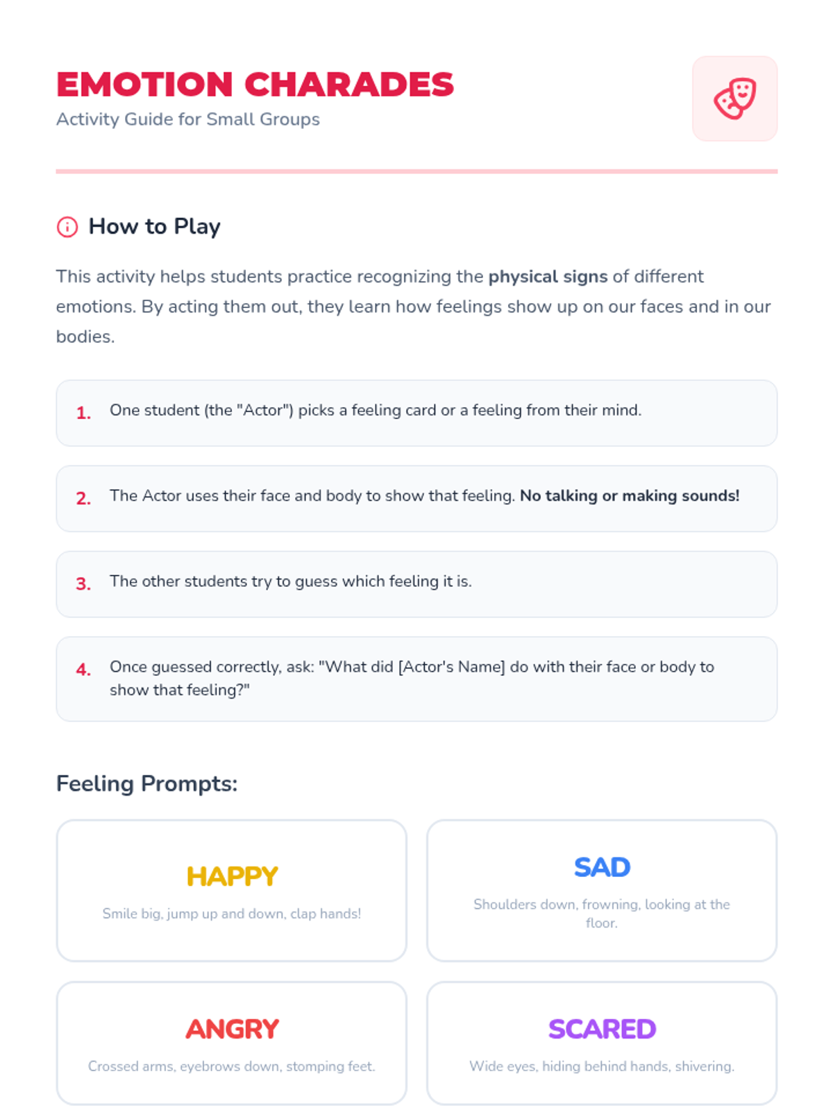 Emotion Charades Activity Guide • Material • Lenny Learning