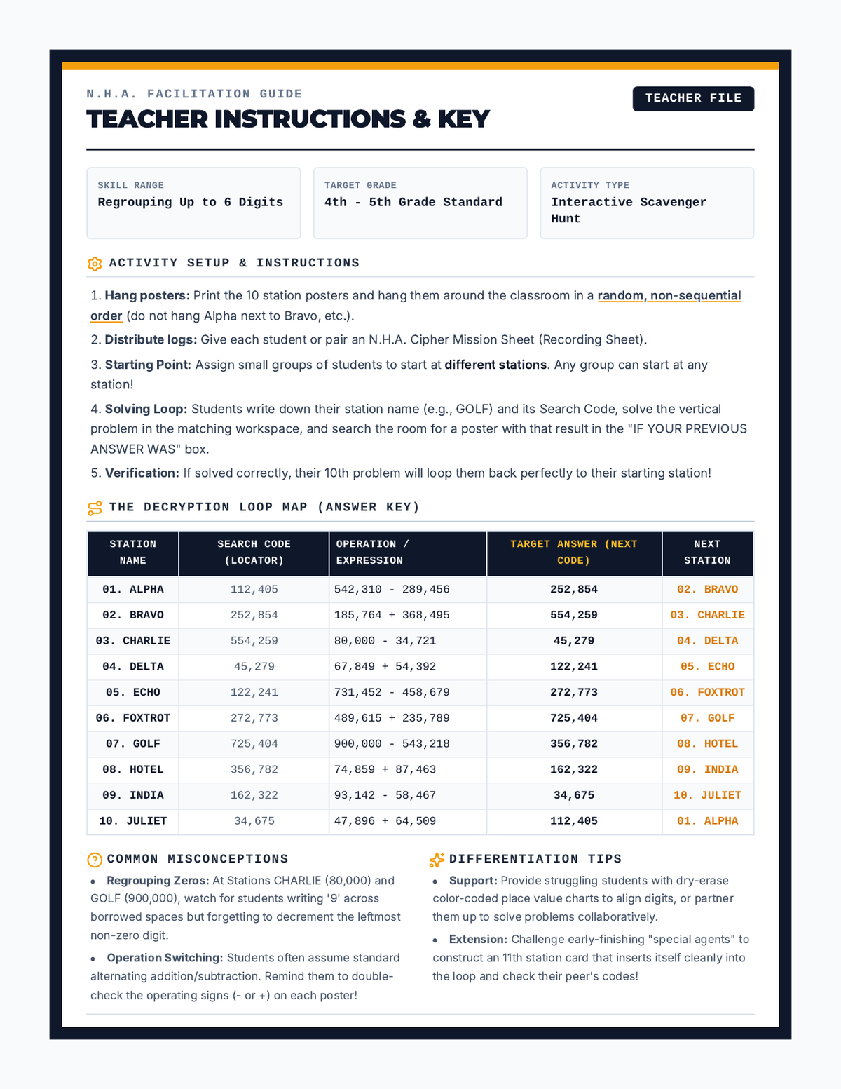 Number Hunters Teacher Guide page 1