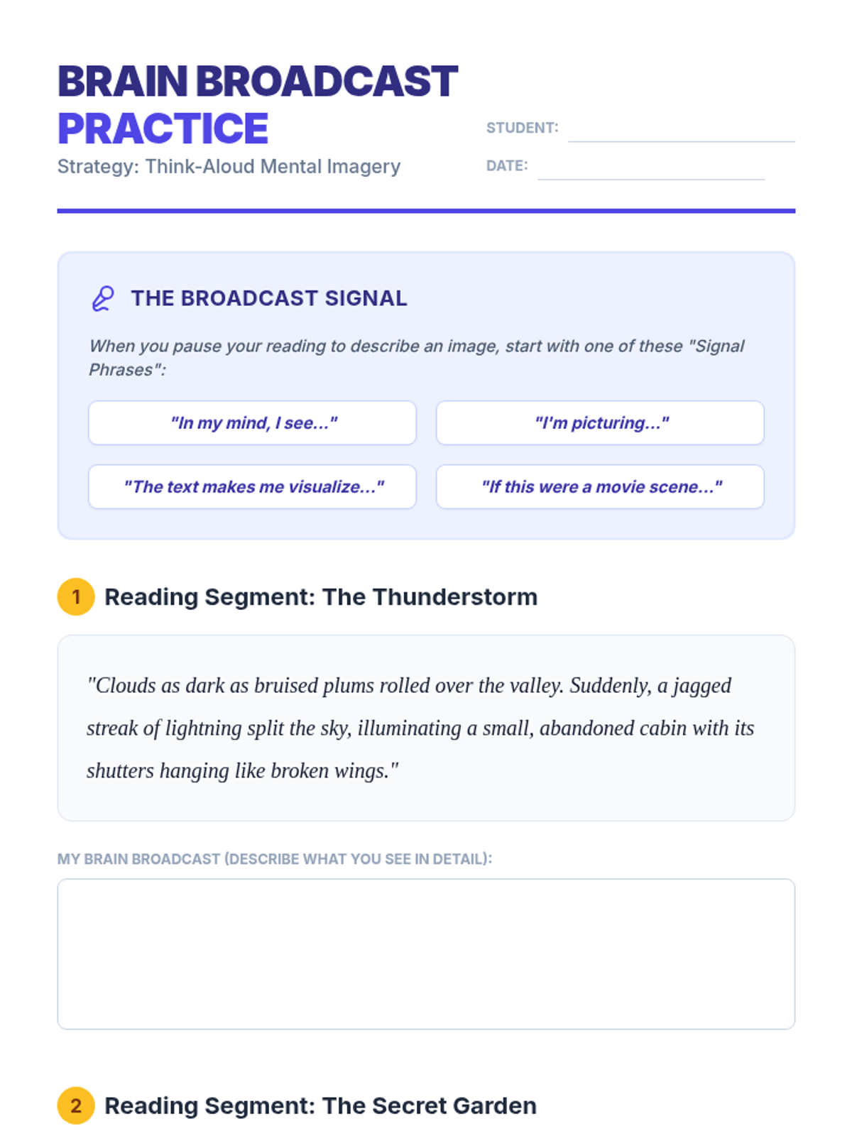 Brain Broadcast Practice Worksheet