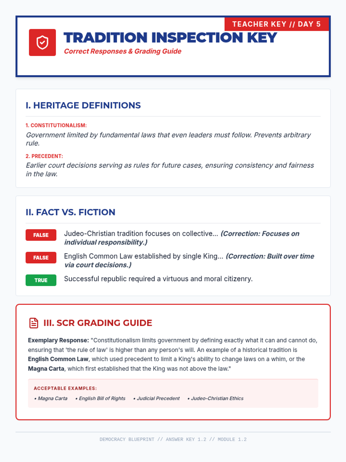 Traditions Section Review Key