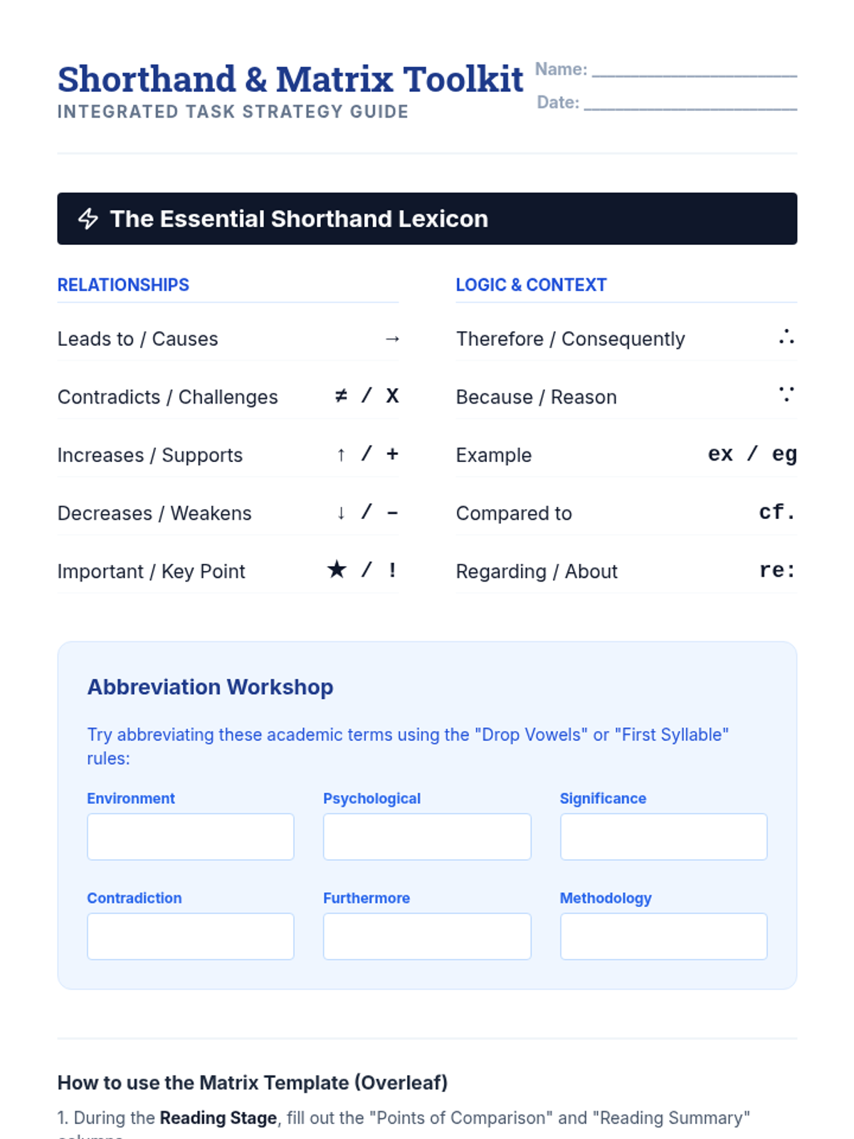 Shorthand and Matrix Handout