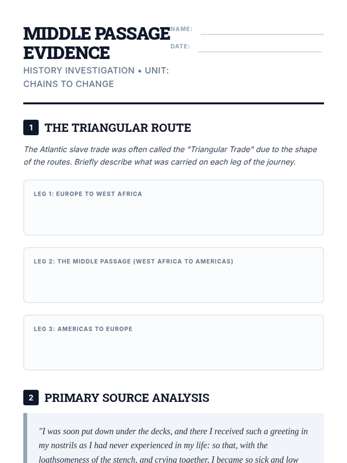 Middle Passage Evidence Worksheet