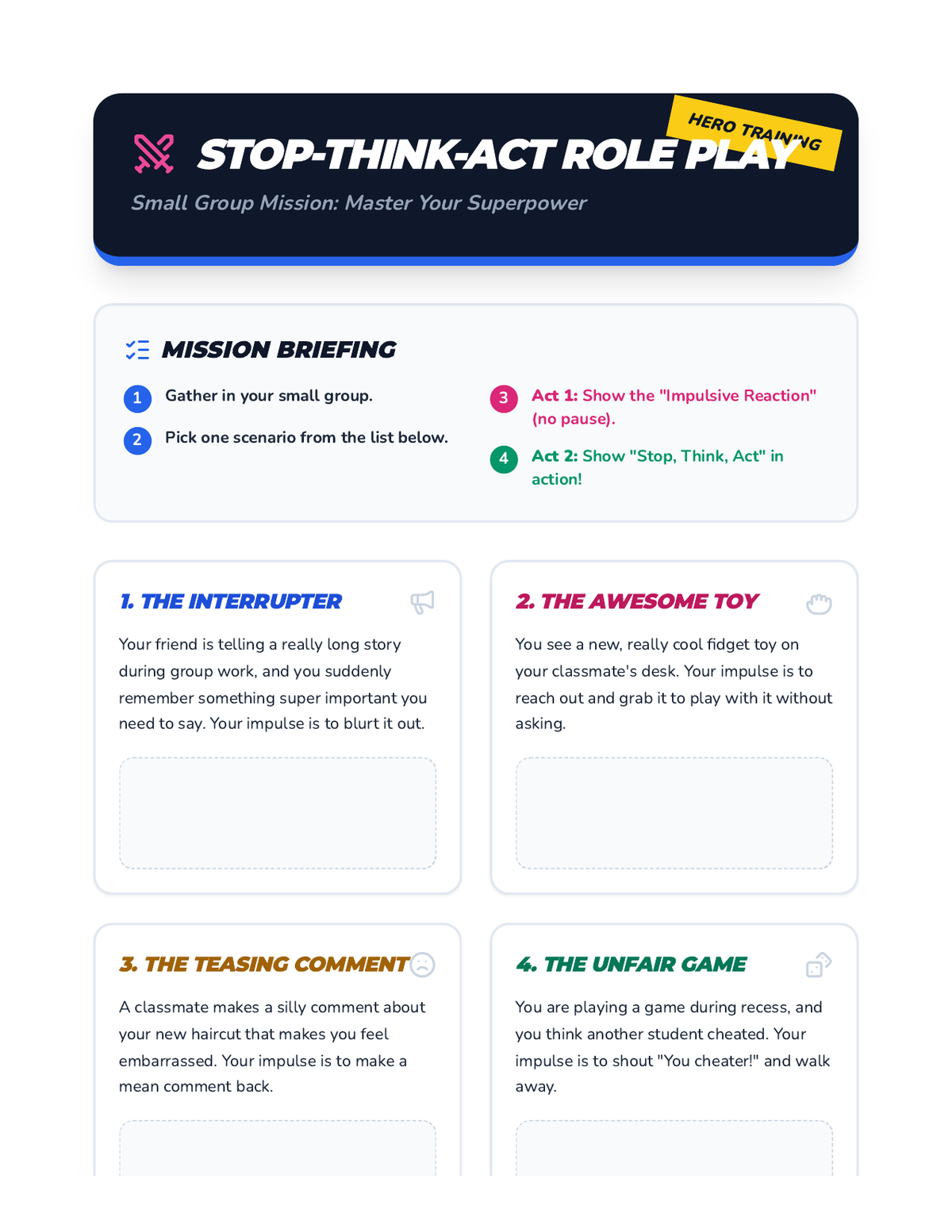 Stop-Think-Act Role Play Activity page 1