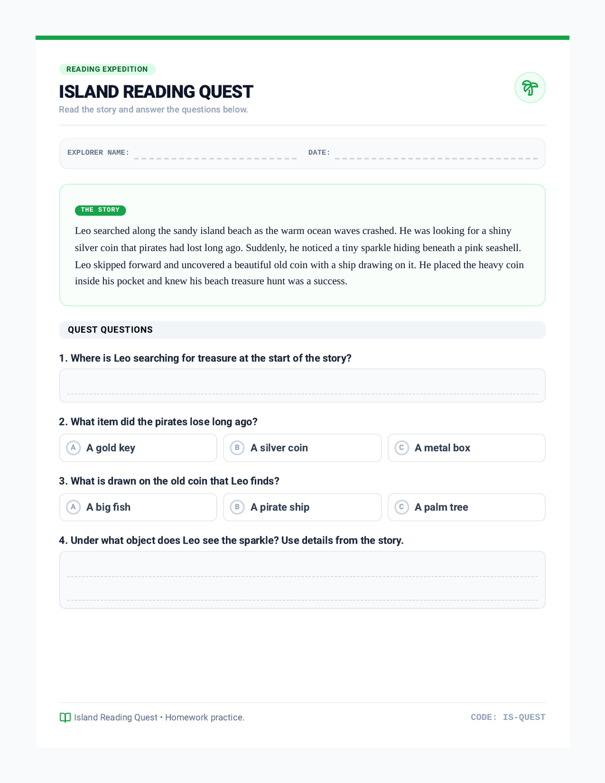 Island Reading Quest page 1