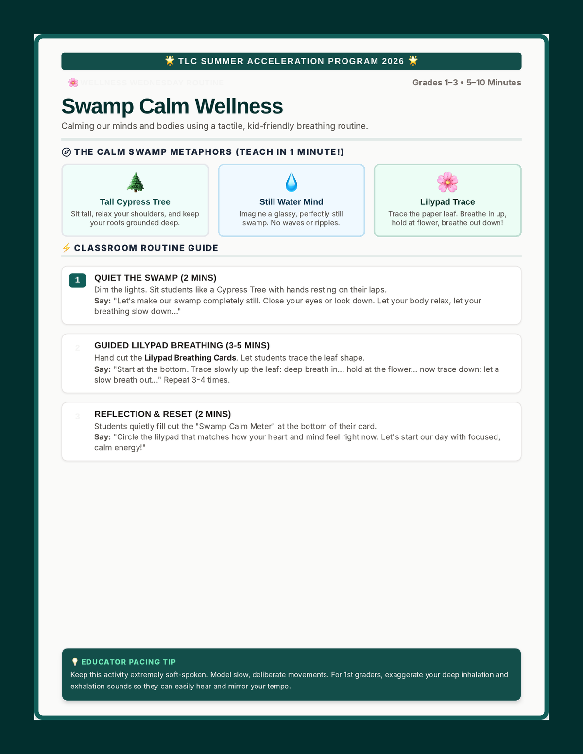 Swamp Calm Teacher Guide page 1