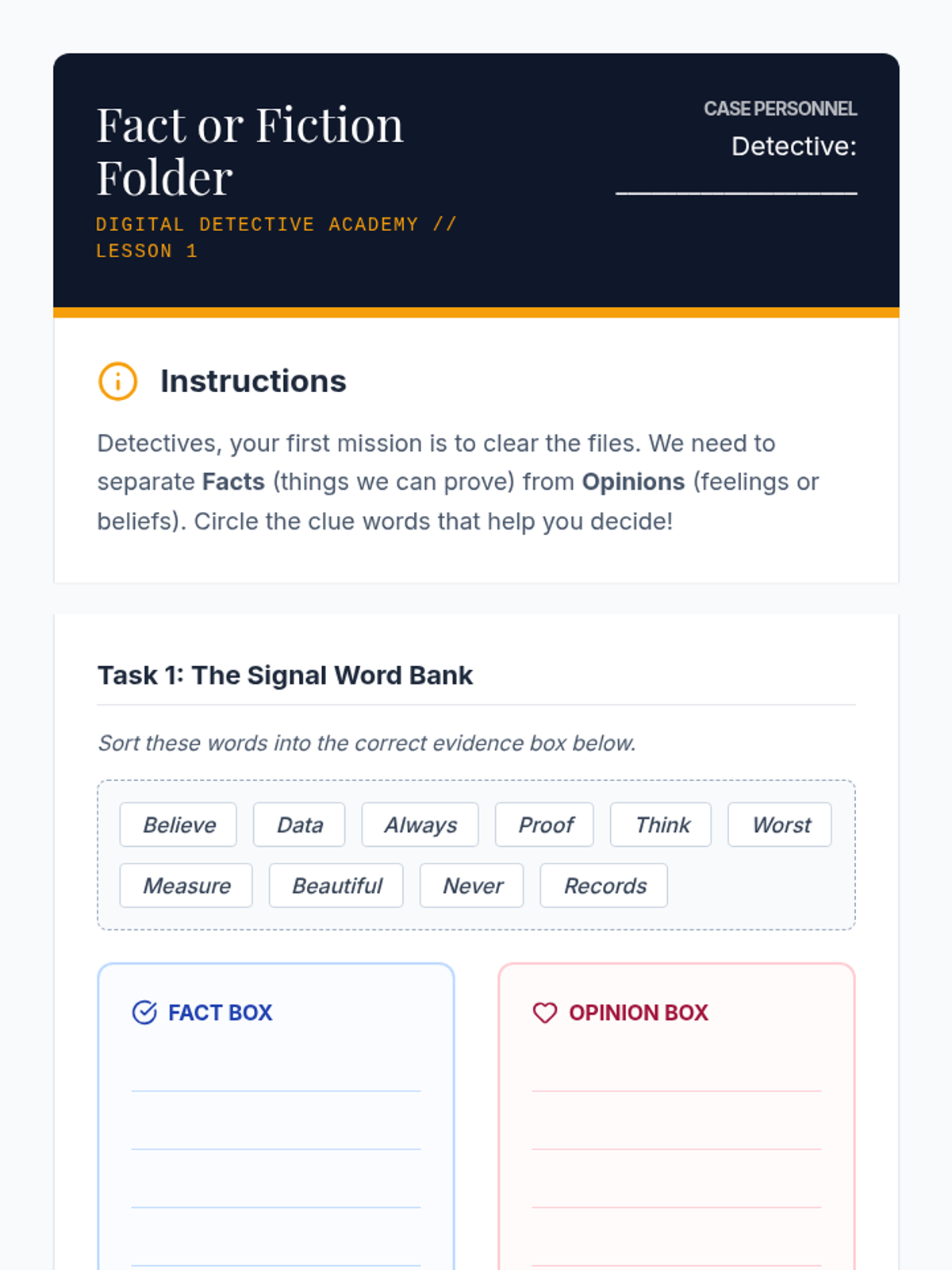 Fact or Fiction Worksheet