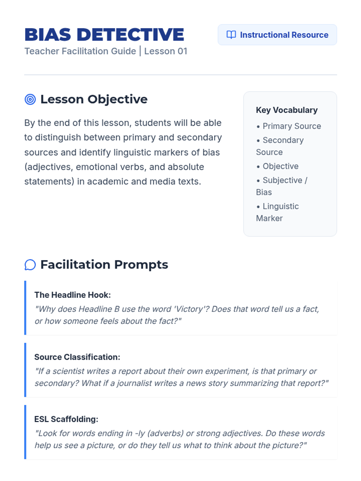 Bias Detective Teacher Guide