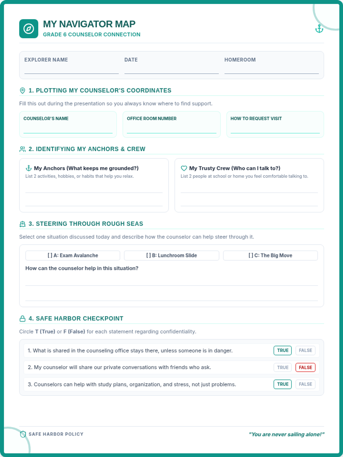Navigator Map Worksheet