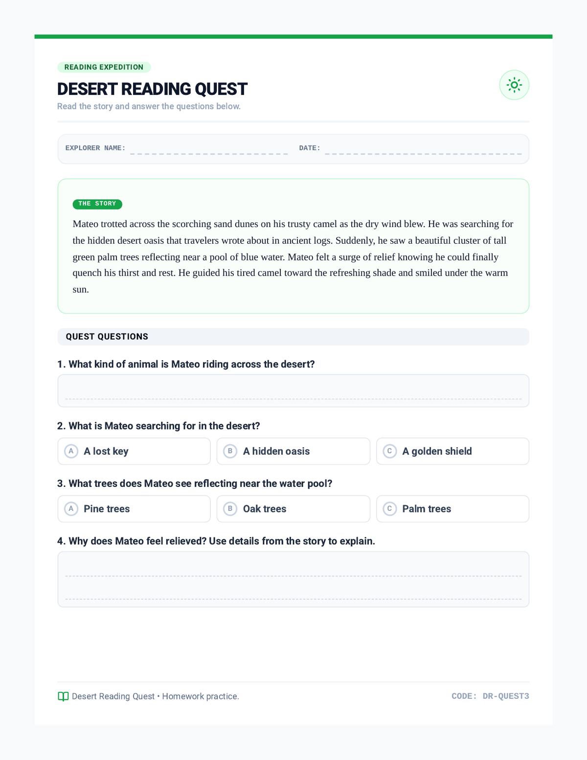 Desert Reading Quest page 1