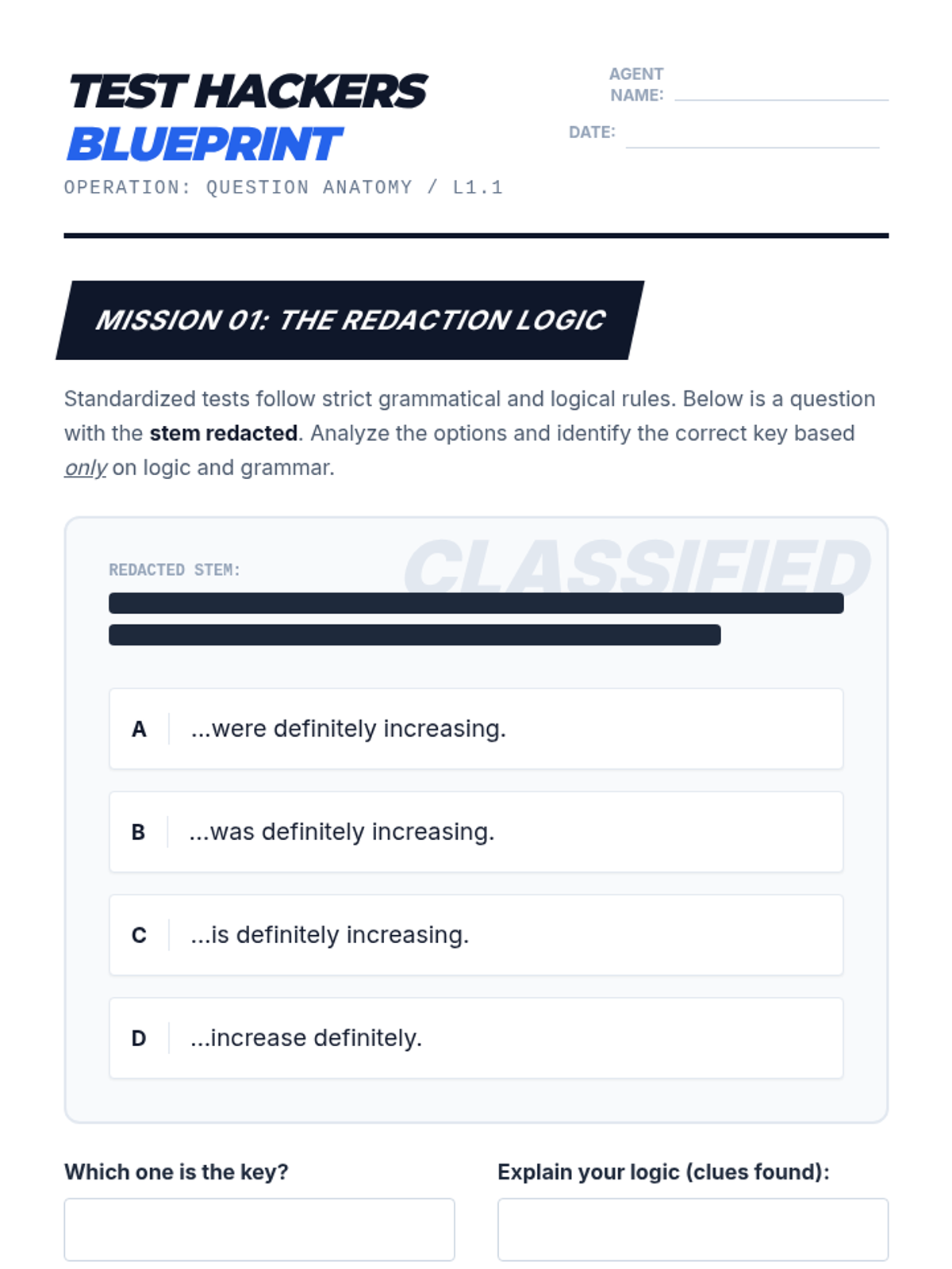 Anatomy of a Question Worksheet