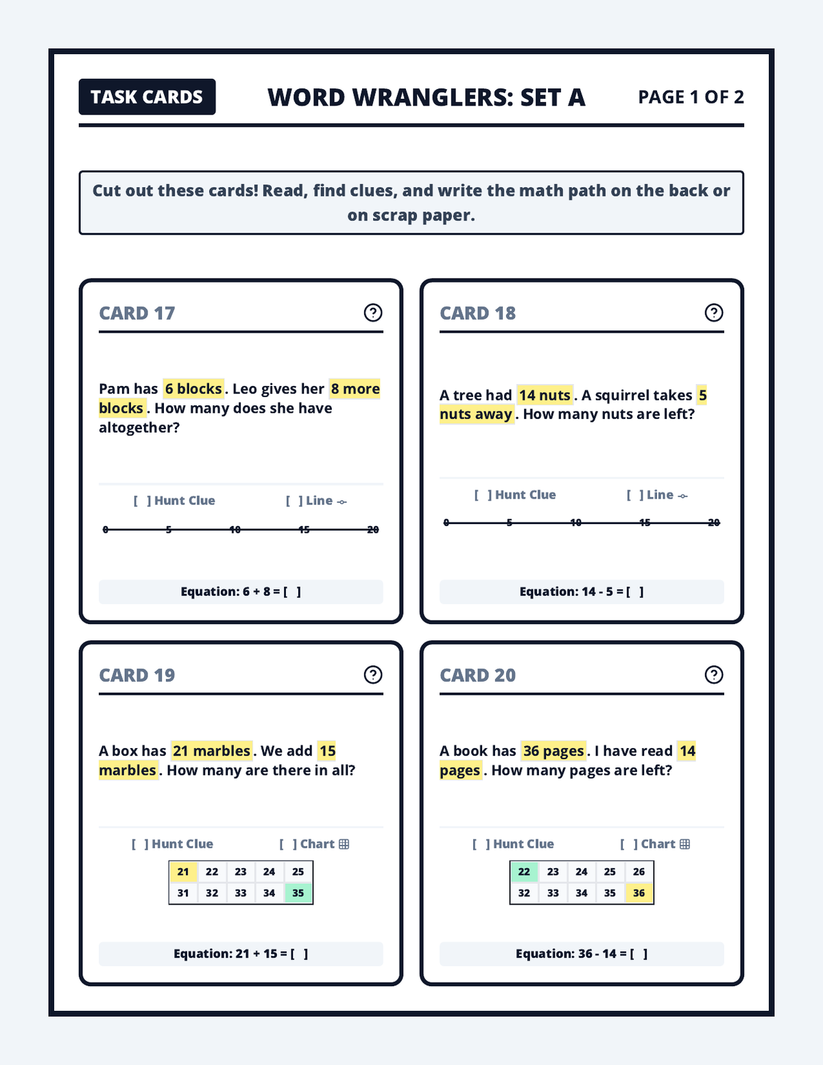 Word Wranglers Task Cards page 1