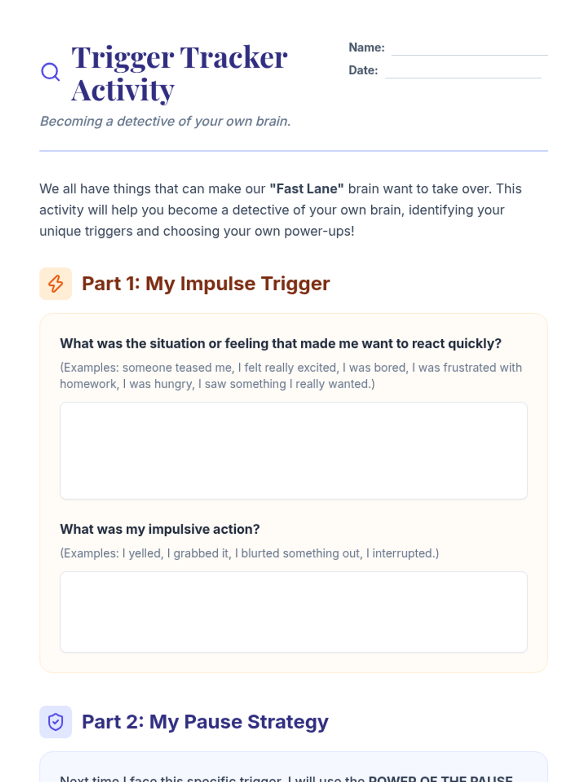 Trigger Tracker Worksheet • Material • Lenny Learning
