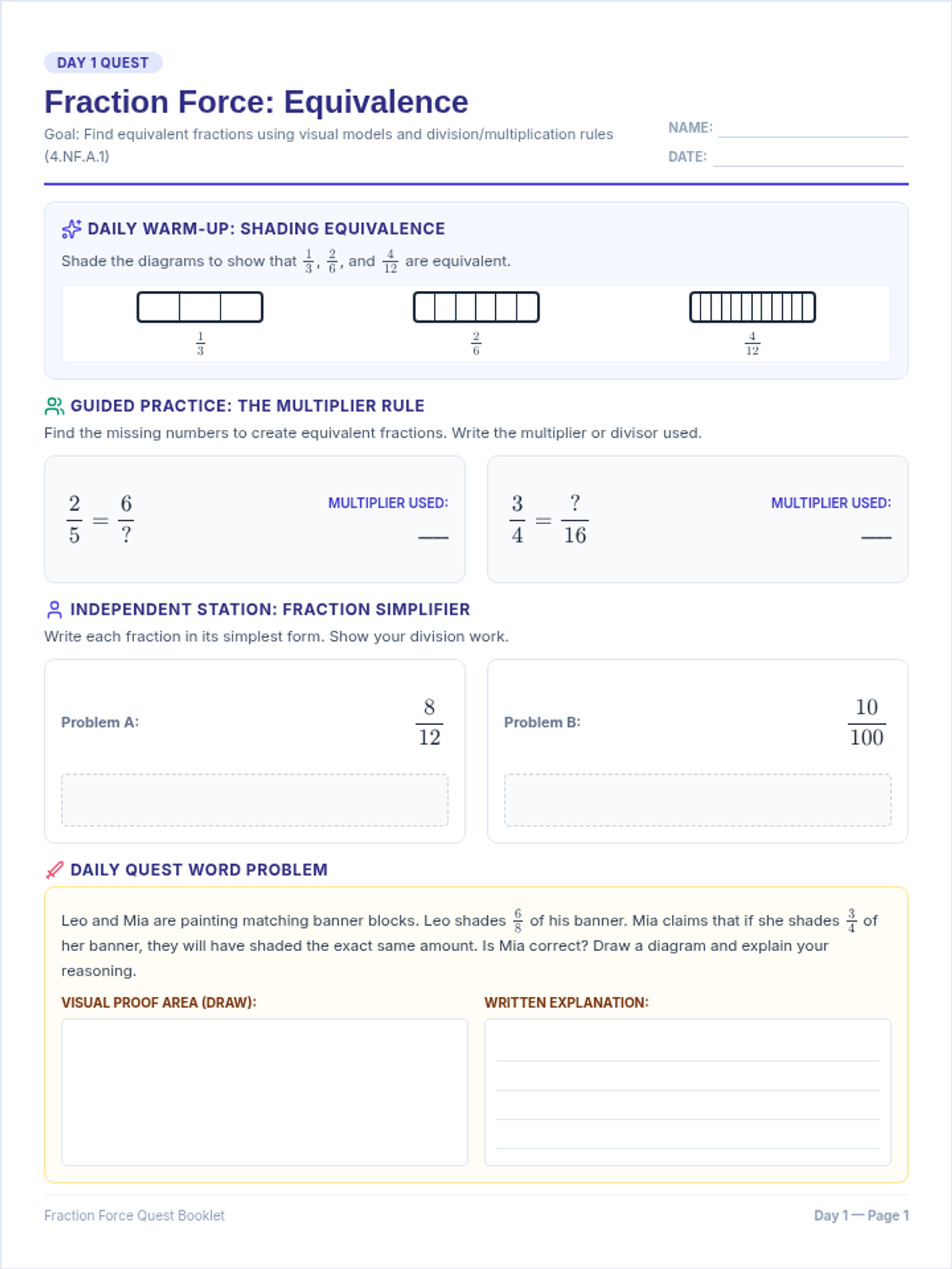 Fraction Force Student Booklet