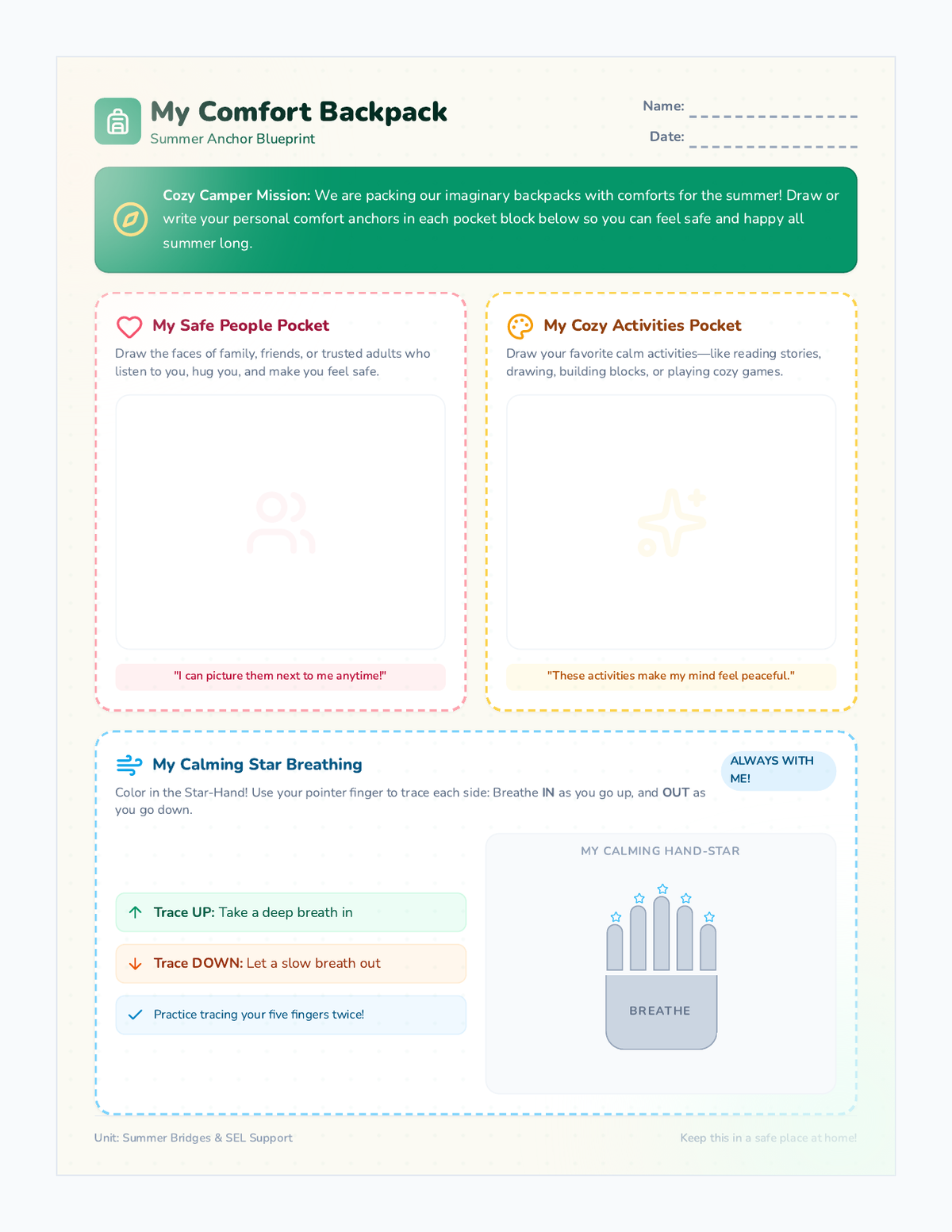 Backpack Blueprint Activity Sheet page 1