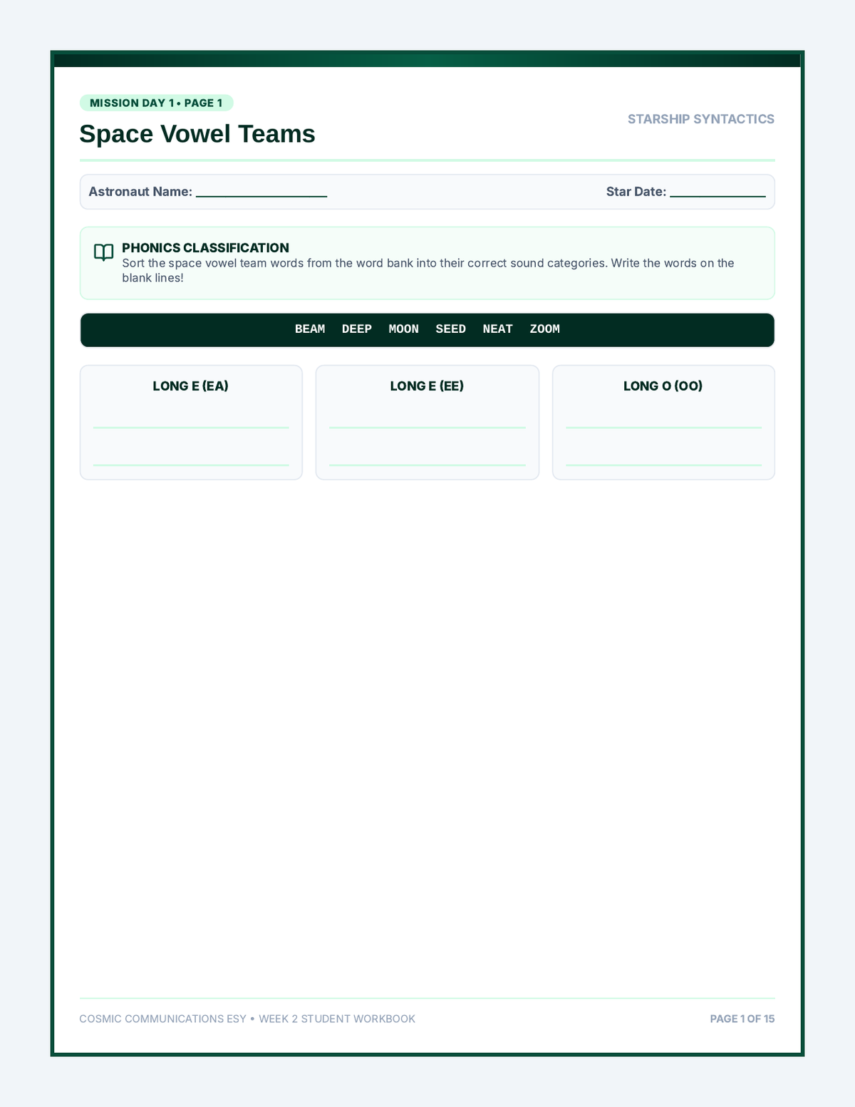 Starship Syntactics Worksheet Pack page 1