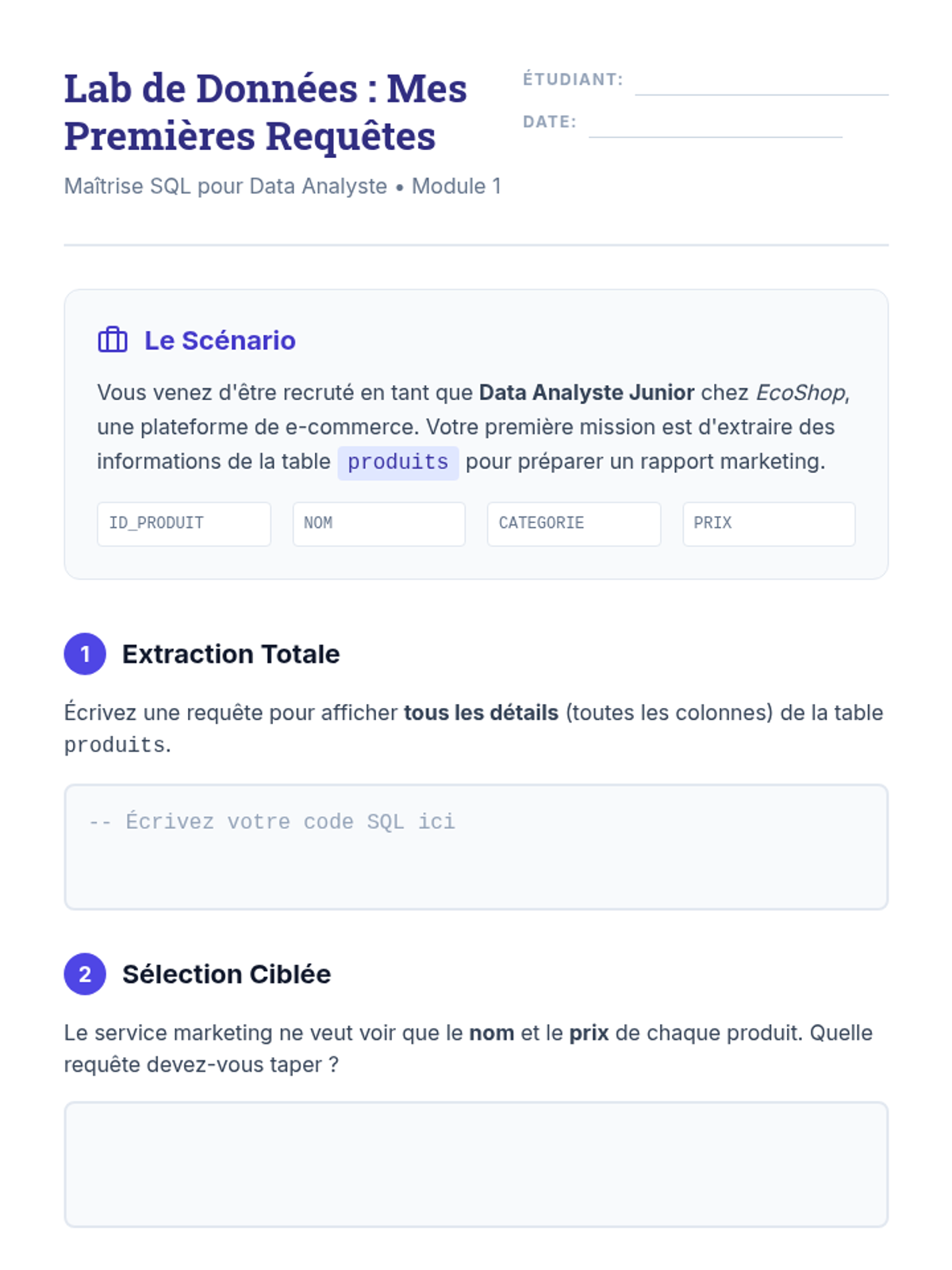 Lab Premières Requêtes Worksheet